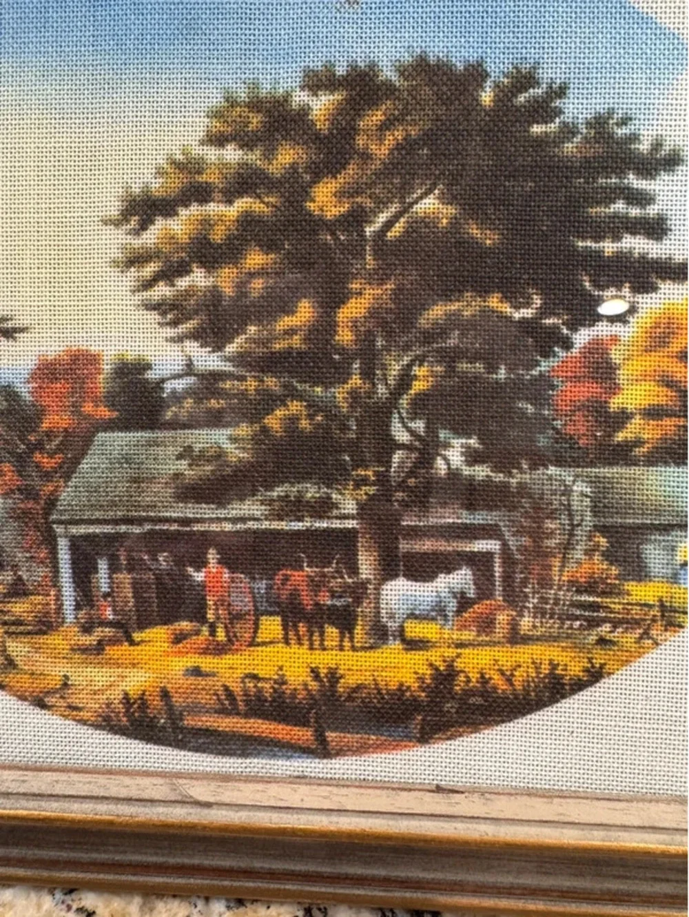 Vintage farm scene printed on fabric